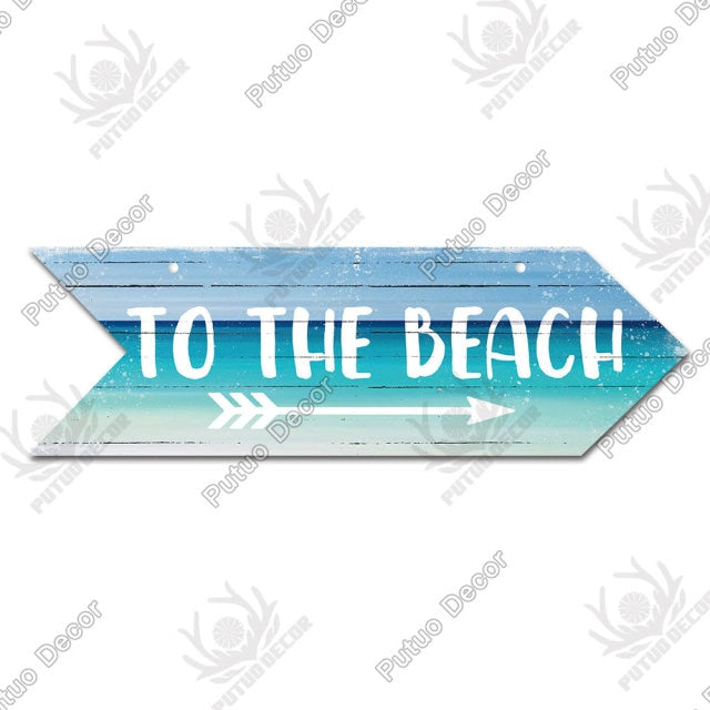 Putuo Decor Beach Arrow Wooden Wall Plaque Sign Beach Seaside Road Guide Wall Decoration Indicator Hanging Beach House Deocr