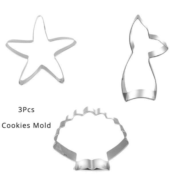 3pcs Seahorse Starfish Seashell Cookie Cutter Mold Under The Sea Mermaid Birthday Party Decoration DIY Cake Biscuit Baking Tool